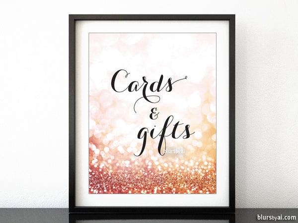 Cards and gifts printable sign in rose gold glitter ...