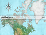 Custom large & highly detailed world map canvas print or push pin map in watercolor topographic colors. "Jay"