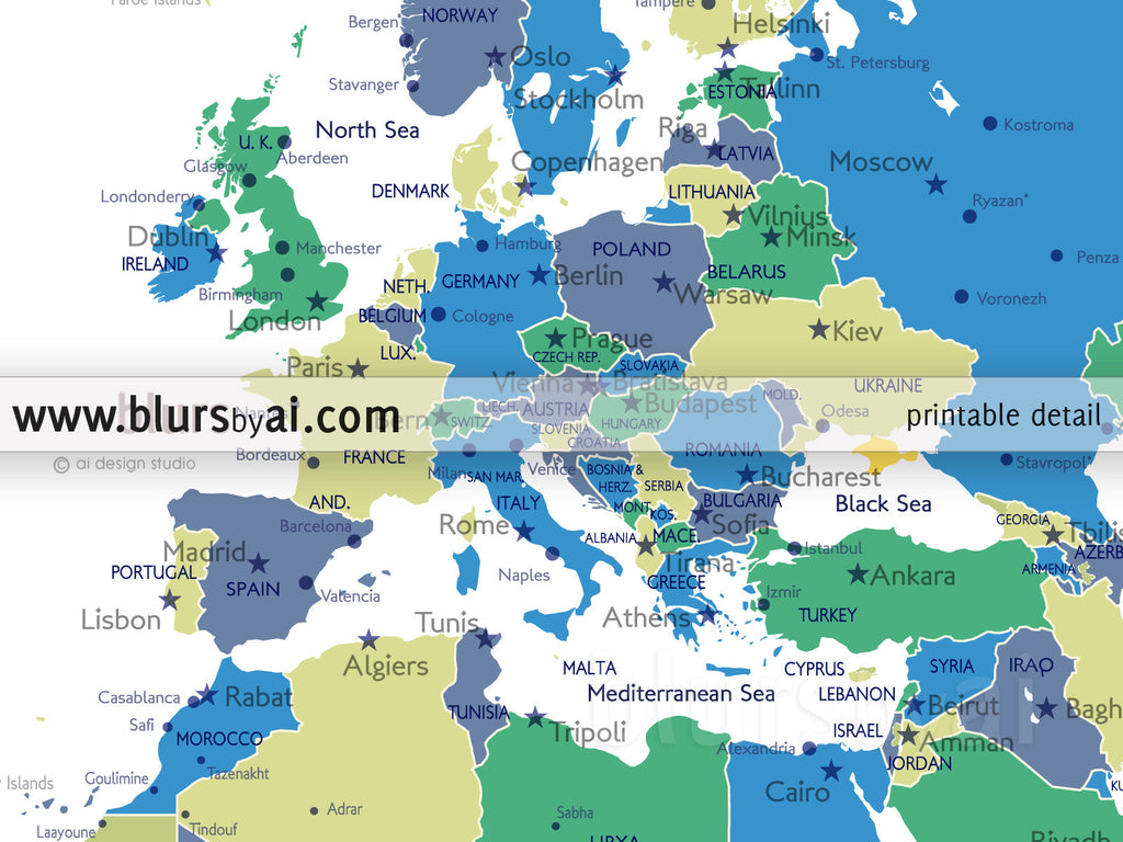 World Map With Countries And Capitals Labeled