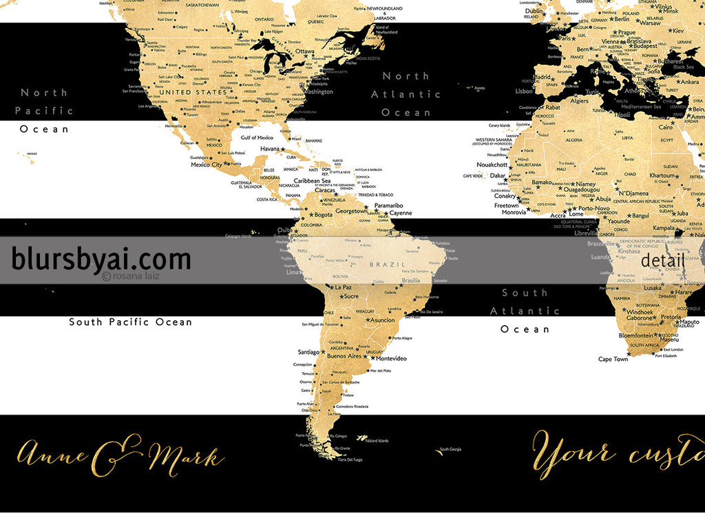 Custom Quote Printable World Map With Cities Capitals