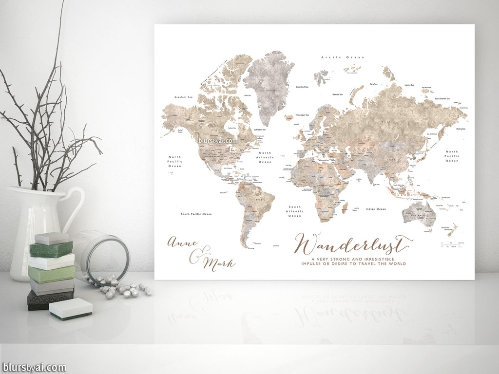 Custom World Map With Countries & States Canvas Print Or