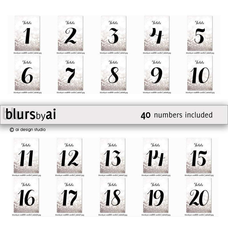4x6 table numbers in silver glitter and black calligraphy font print blursbyai
