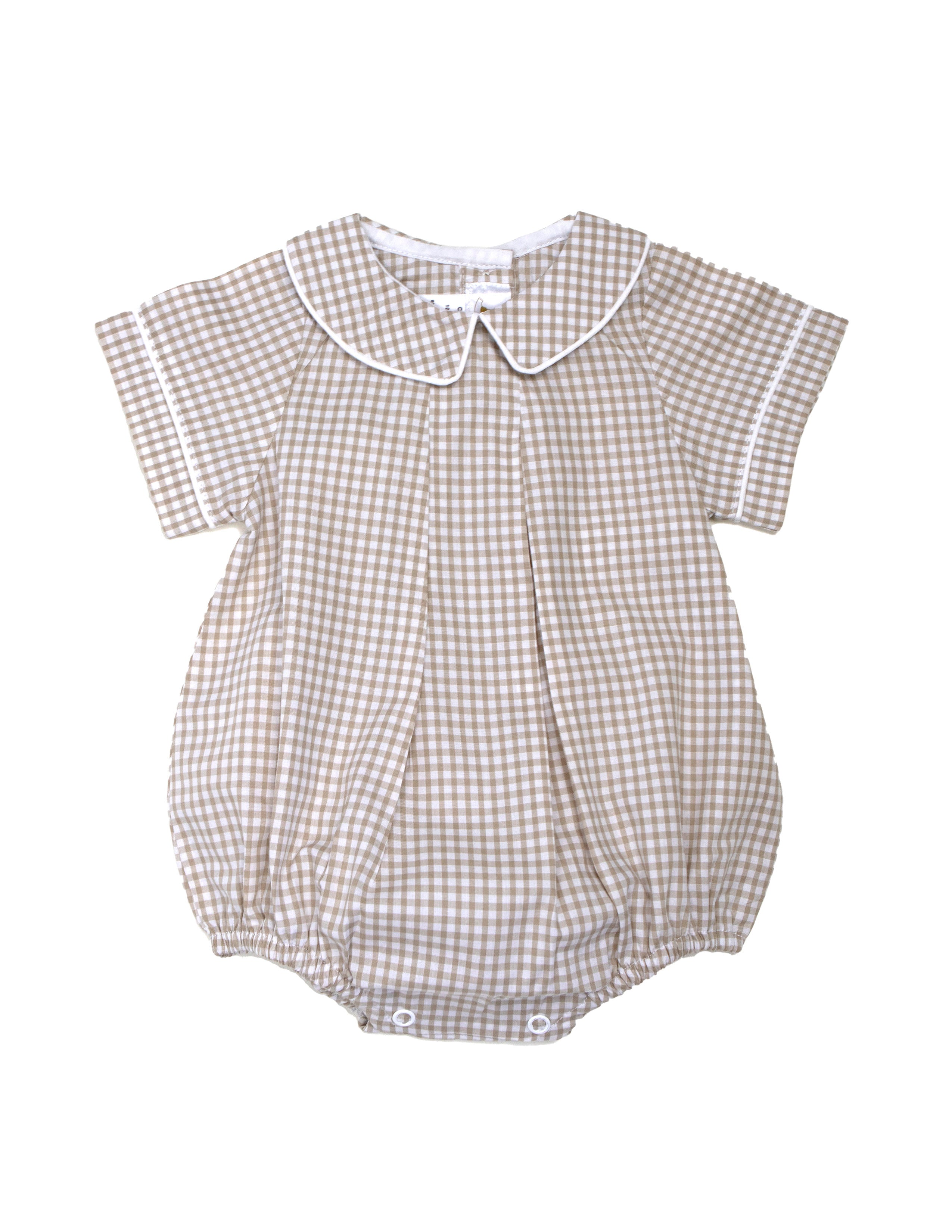 Beige Gingham Bubble Romper