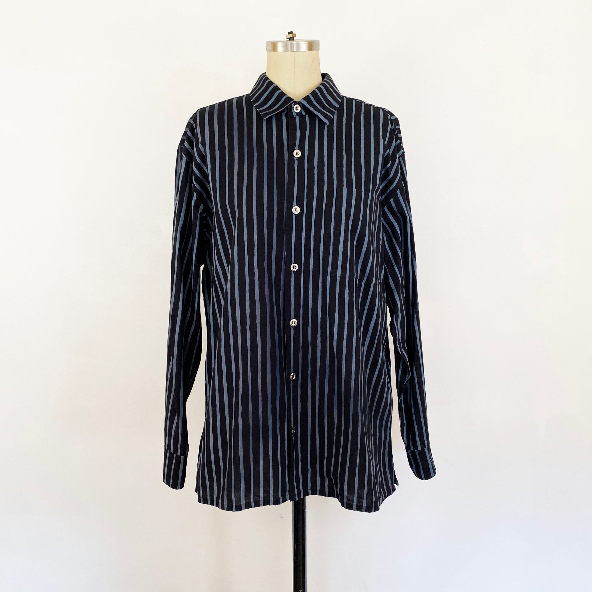 1990s Marimekko Black and Slate Gray Piccolo Striped Long Sleeve Shirt –  Birds and Skylines Vintage