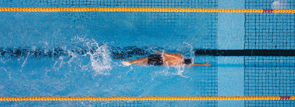 Birds Eye view of a swimmer doing front crawl in a lane