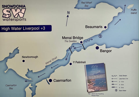 Picture of tidal flow through the Menai Strait from the Welsh Sea Kayaking guidebook