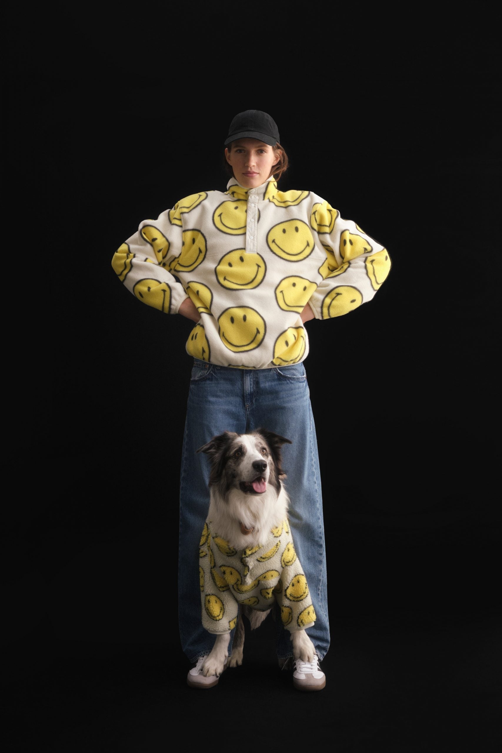 Smiley pattern printed fleece: available in an adult size.