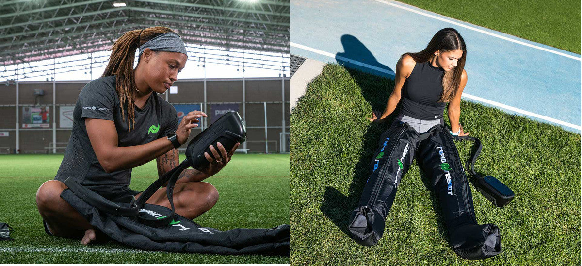 Rapid Reboot Regen Single Pack Compression Boots - woman setting up