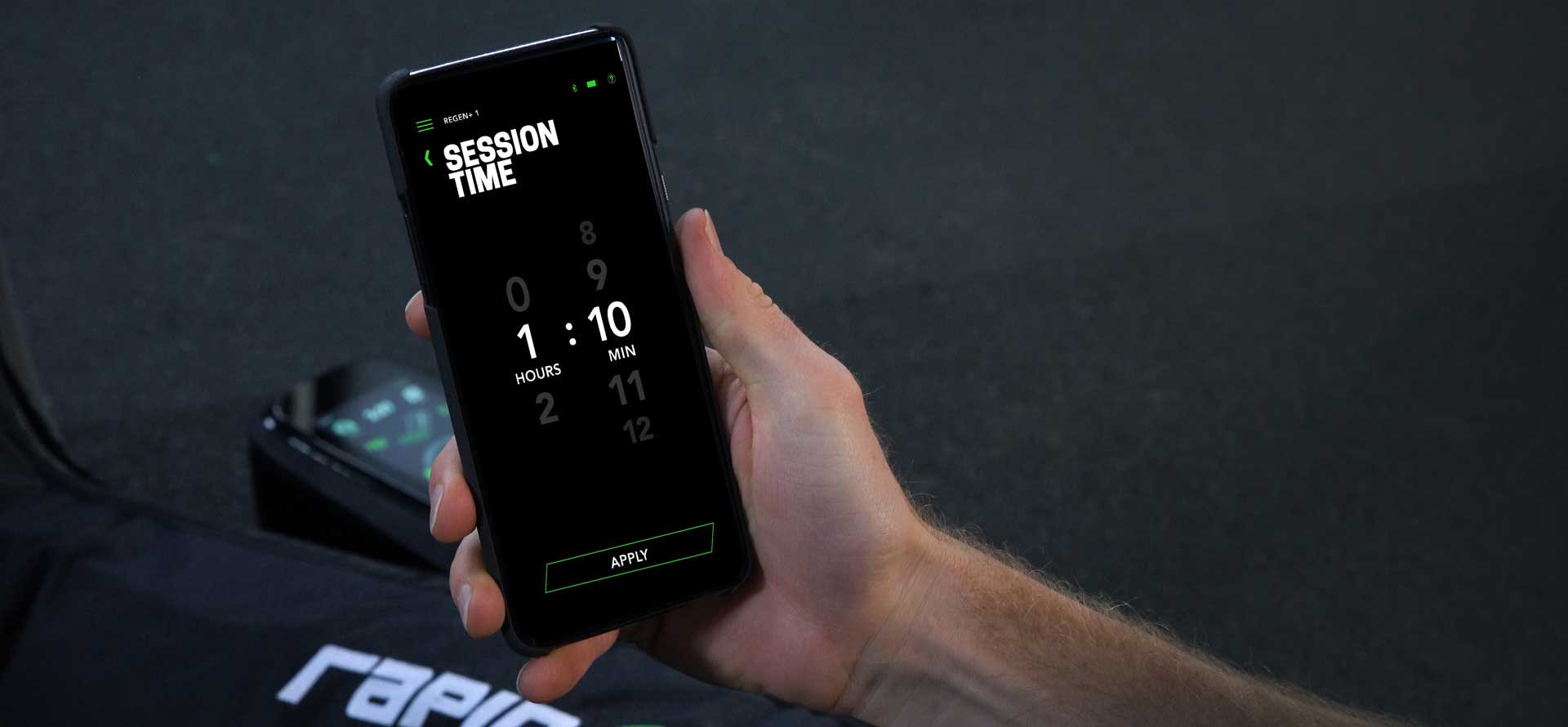 Rapid Reboot Regen Single Pack Compression Boots - timer on phone