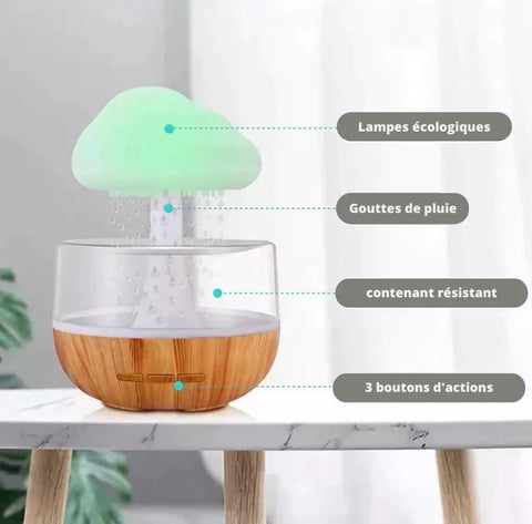 RJSQAQE Humidificateur de Nuage de Pluie Goutte à Goutte d'eau, diffuseur  de Nuage avec Pluie 7 Couleurs changeantes, veilleuses, aromathérapie aux