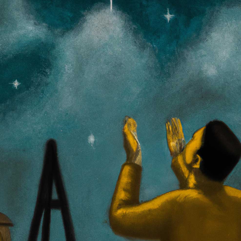 Man making dua while looking up at the stars