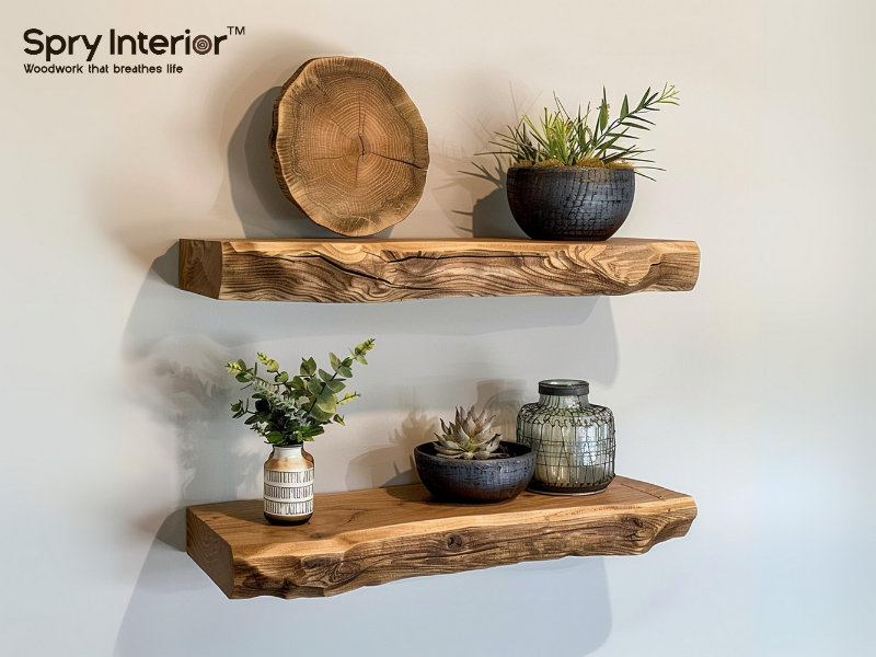 natural wood floating shelf