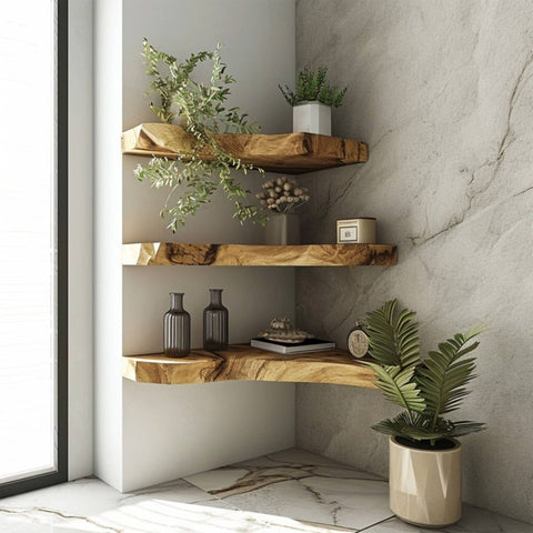 Corner floating shelf for small living room