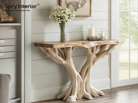 A slim oak console table can also serve as a stylish nightstand or dressing table.