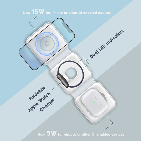 قاعدة شحن لاسلكية محمولة وقابلة للطي - 3 في 1