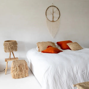 The Raffia Shaggy Stool - Square - ELIZAS LOFT