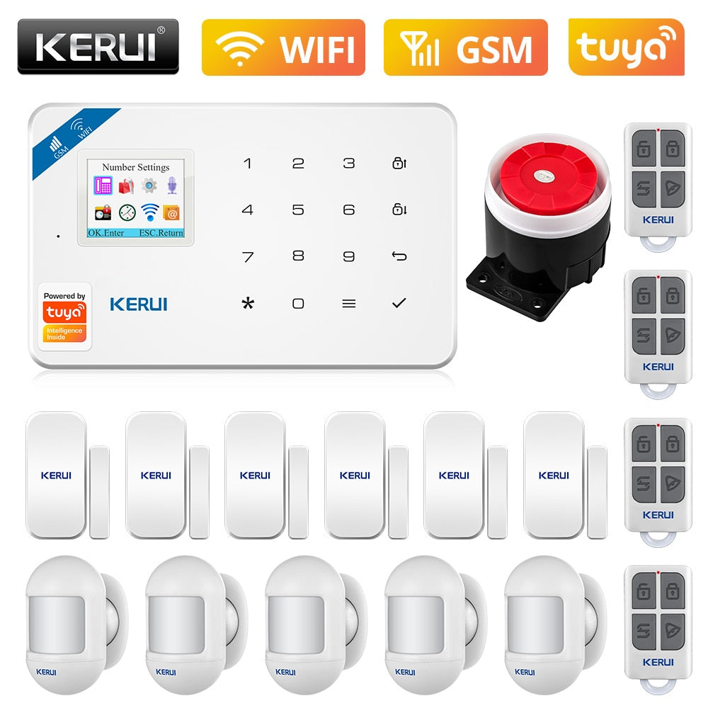  KERUI W181 WIFI GSM Home Security Tuya Smart Alarm System APP Control Wireless Door Sensor PIR Motion Detector Burglar Alarm Kit 