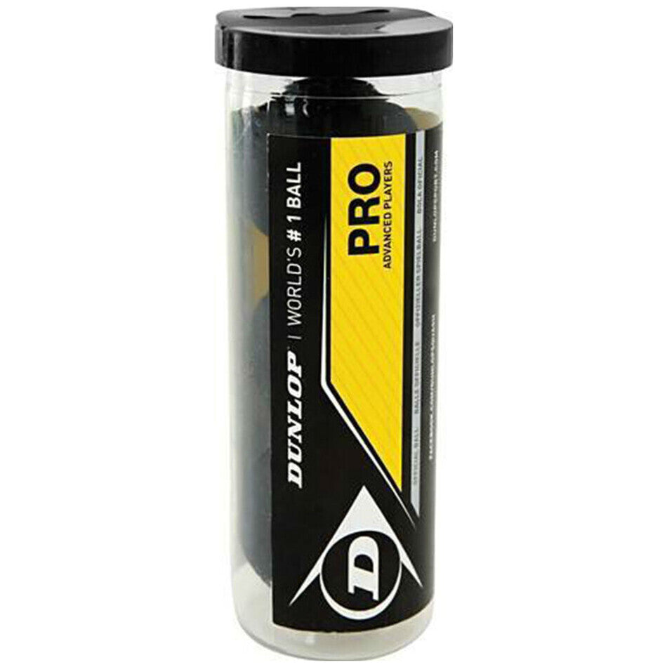 Dunlop Pro Squash Ball - 3 Ball Tube - Double Yellow Dot