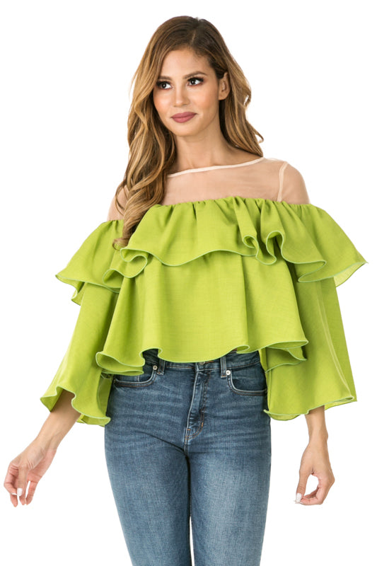 green ruffle crop top