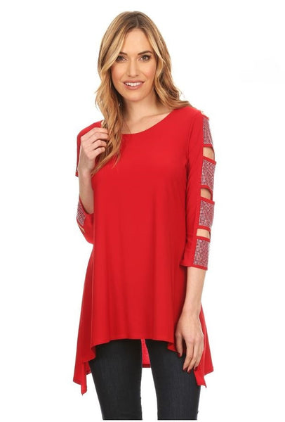 Plus Size Rhinestone Sleeve Tunic Top