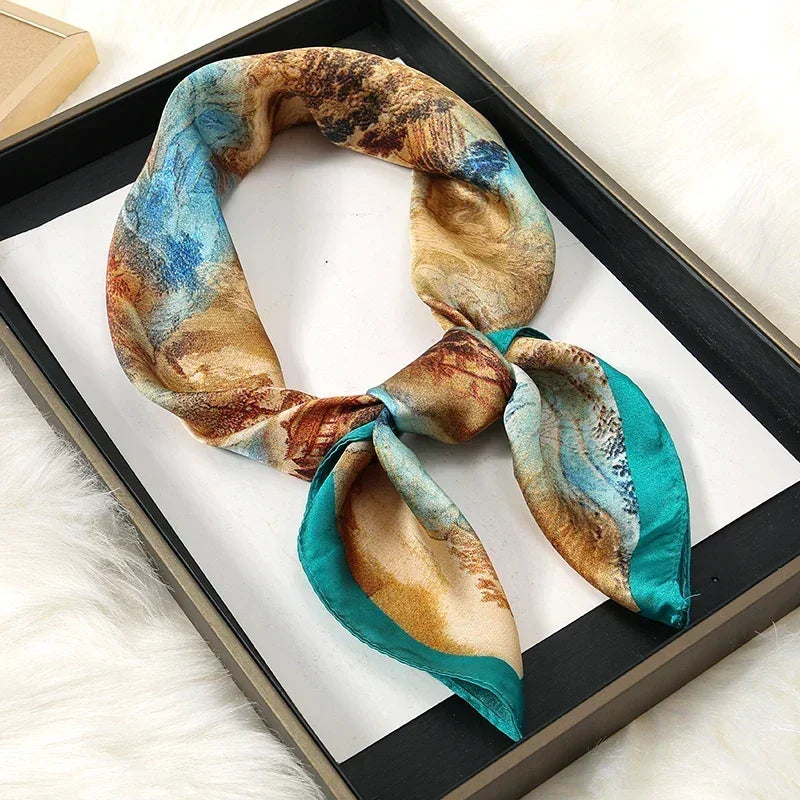 Luxury Print Satin Silk Square Scarf for Women Shawl Hijab Neckerchief Female Hair Ribbon Headband Fashion Wrap Bandana 2023 New - F.A. Mirage