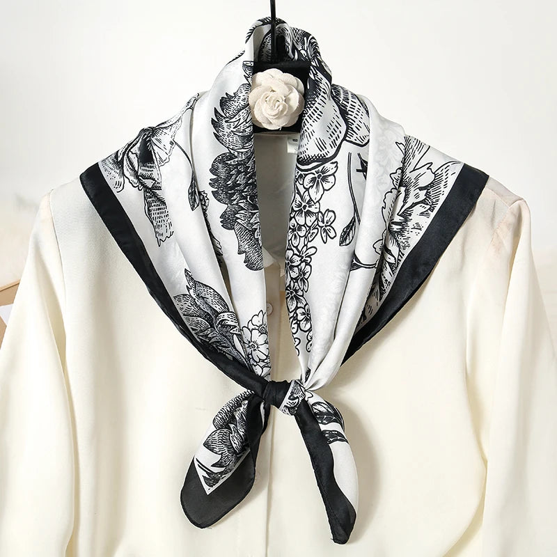 Luxury Print Satin Silk Square Scarf for Women Shawl Hijab Neckerchief Female Hair Ribbon Headband Fashion Wrap Bandana 2023 New - F.A. Mirage