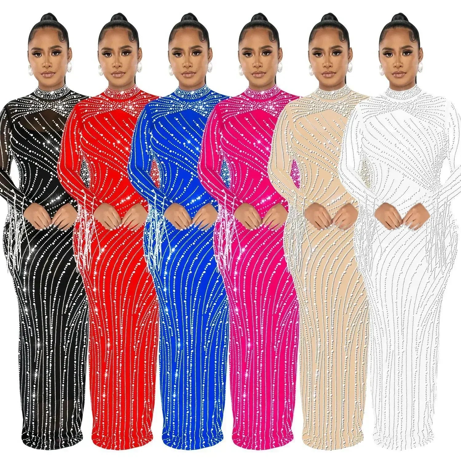 Sparkly Rhinestone Transparent Long party dress - F.A. Mirage