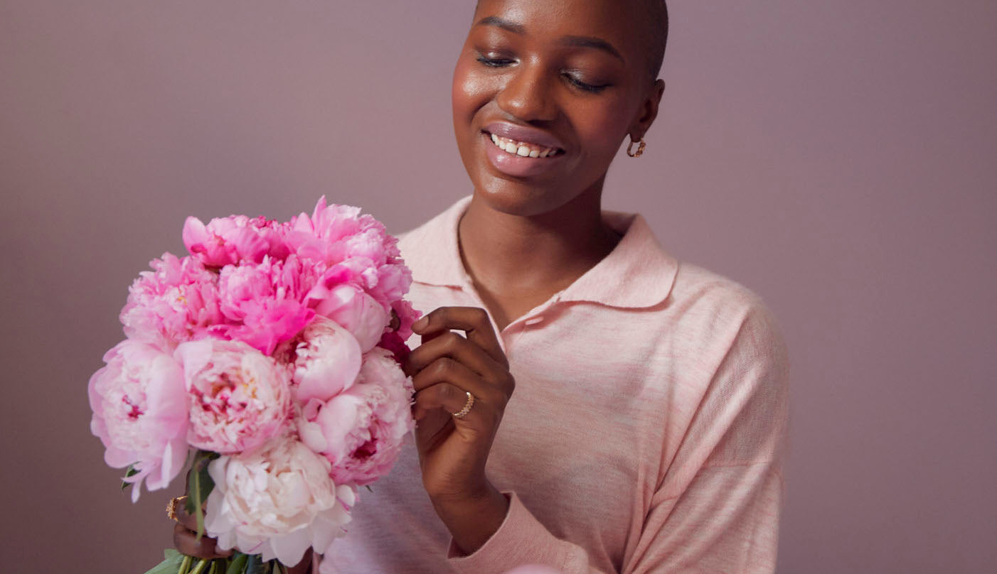 Close up of a pink peony bouquet for Valentines Day 2023