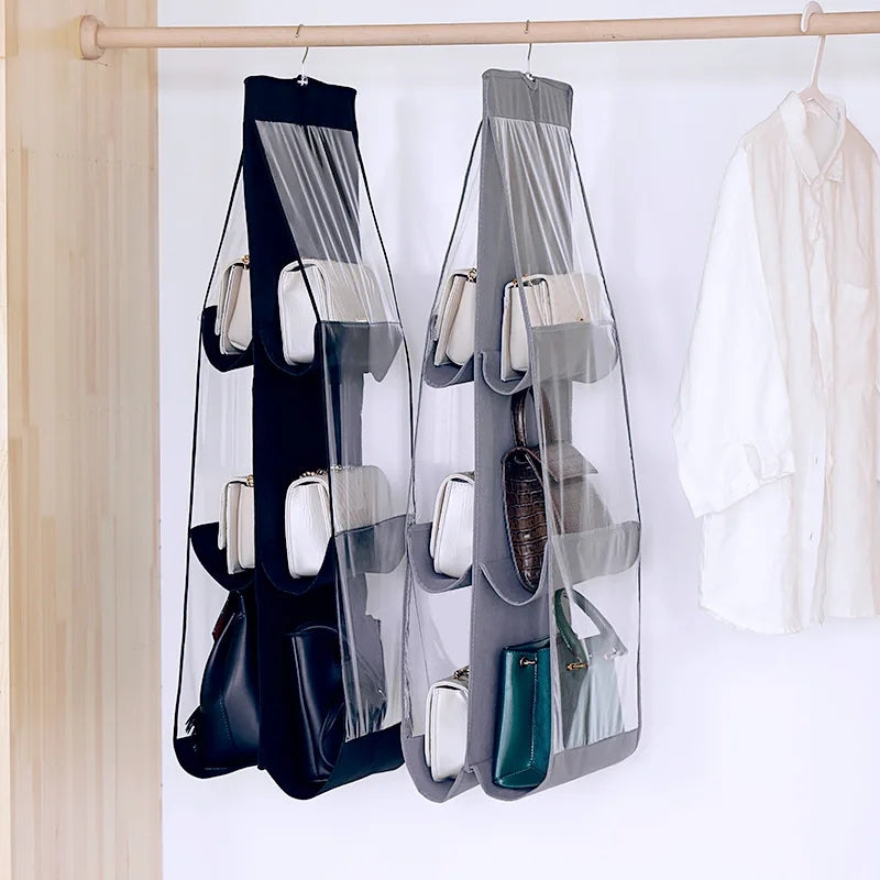 6/8 Pockets Hanging Handbag Organizer Clear Fold-able Handbag