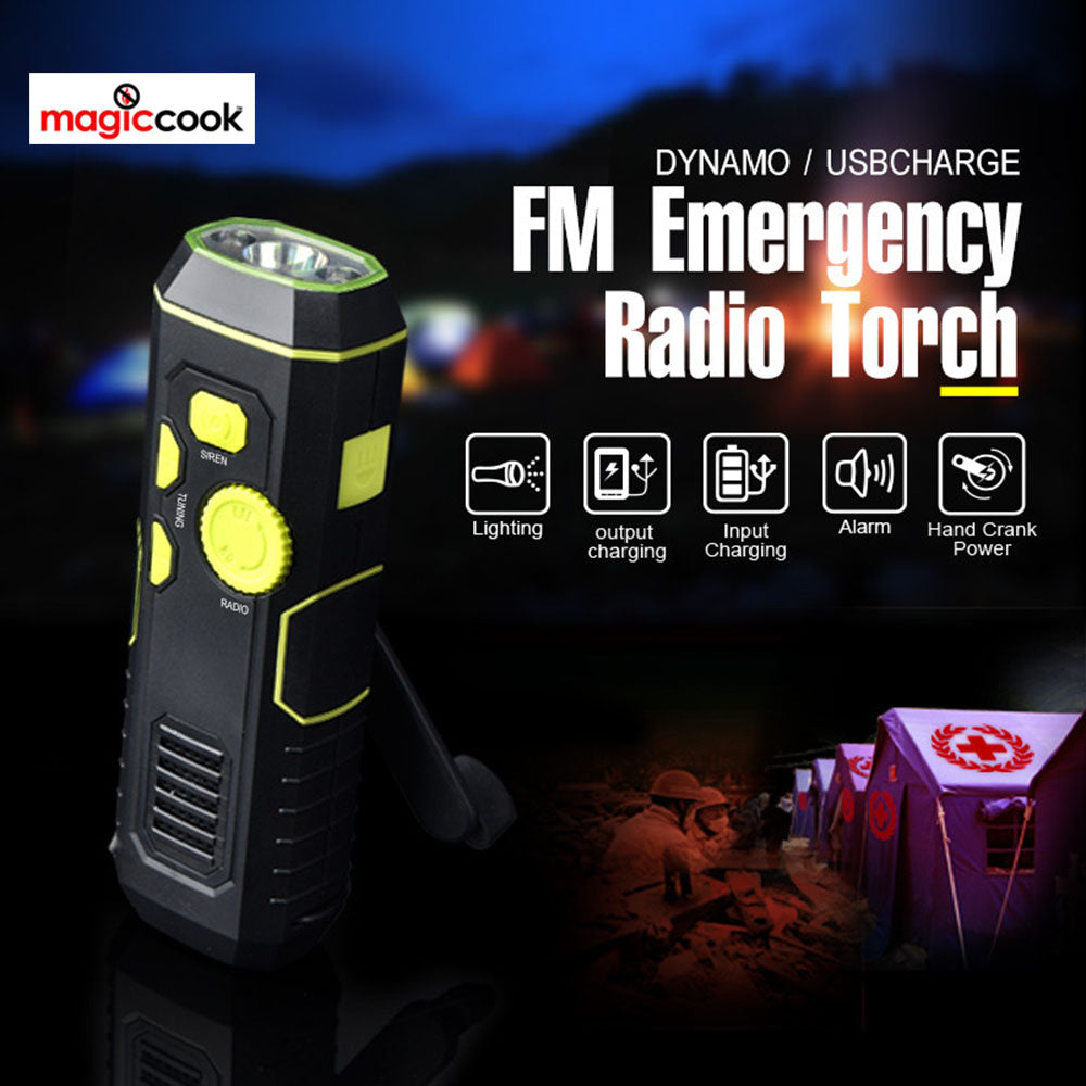 Magic Cook Emergency Crank Flashlight Radio with USB Charging in Out, Emergency Siren  EZ-SB-5032