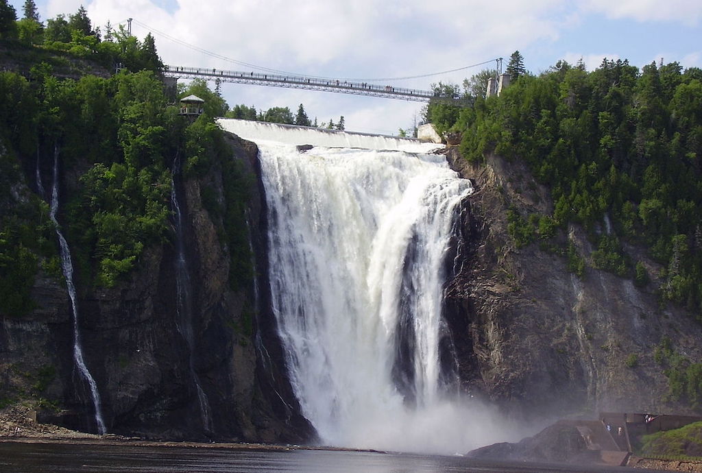 Quebec waterfall seen from off-road trail