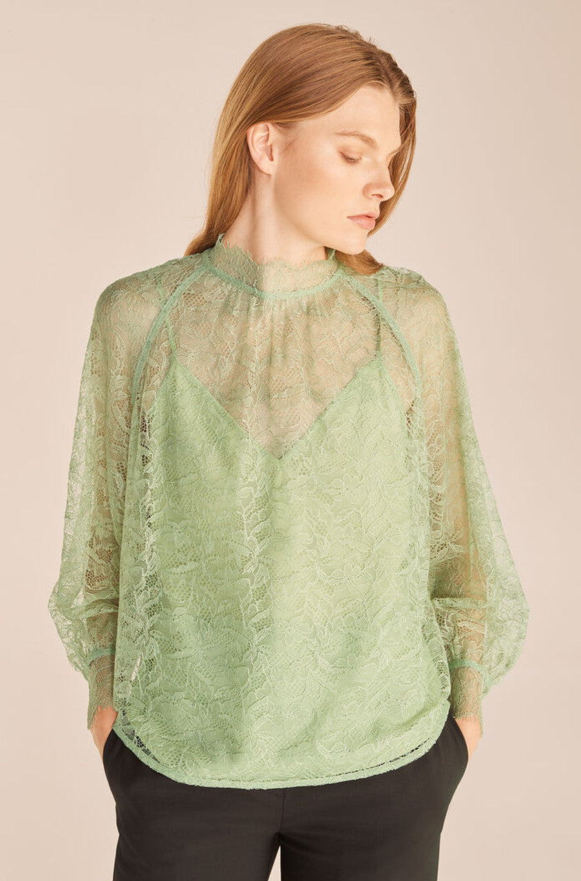 mame Organdie Lace High-Neck Tops-