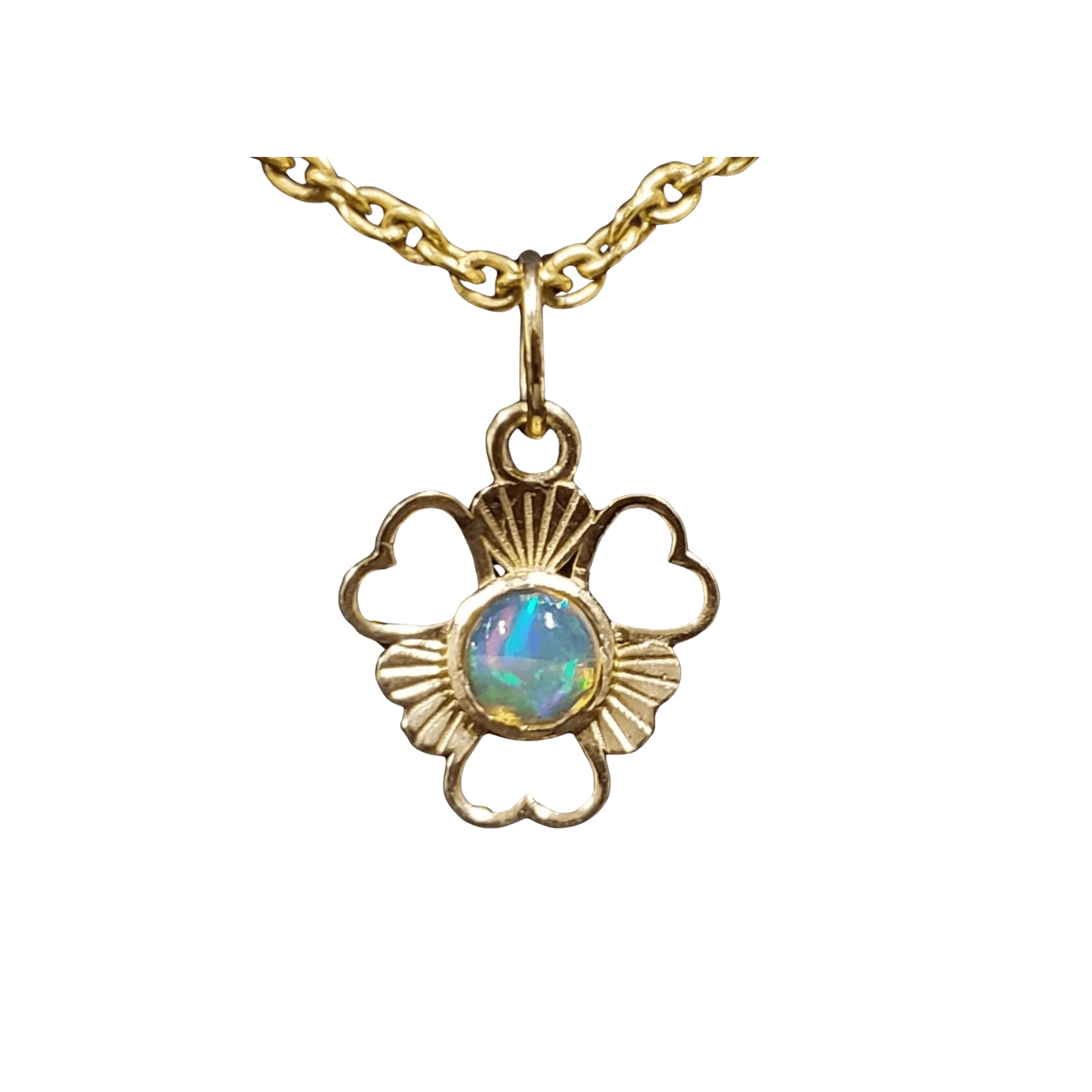 18k Gold Opal Pendant Heart shape floral Charm Jewelry