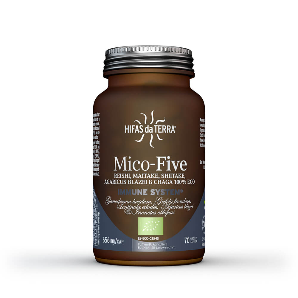 Mico-Five (Reishi, Shiitake, Maitake, Agaricus Blazei Murill Mushroom & Chaga Extracts) - 70 Capsules | Hifas da Terra