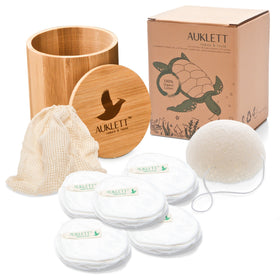 Picture of Reusable Bamboo Cotton Pads with Konjac Sponge and Bamboo Storage Pot – Pack of 20 (White)