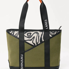 Picture of Origami Pocket Tote - Khaki Green Terrain Print