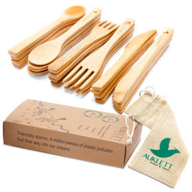 Picture of 24 Pack Reusable Bamboo Cutlery Set - 8 Forks, 8 Spoons, 8 Knives