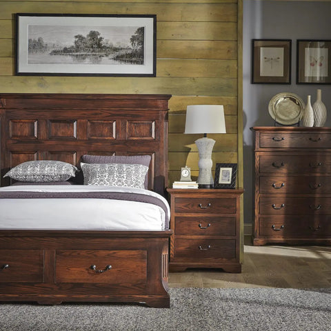 bedroom scene featuring wood furniture