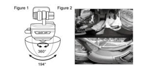 Figure 1 shows that the camera has viewing angles of 360° horizontally and 194° vertically. Figure 2 shows how the lens records inside and outisde of the car.