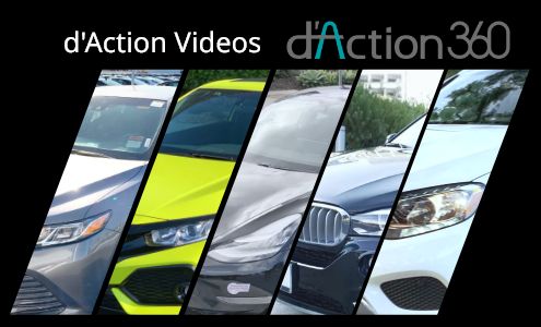 d'Action Videos, shows different pictures of cars with d'Action 360 logo.