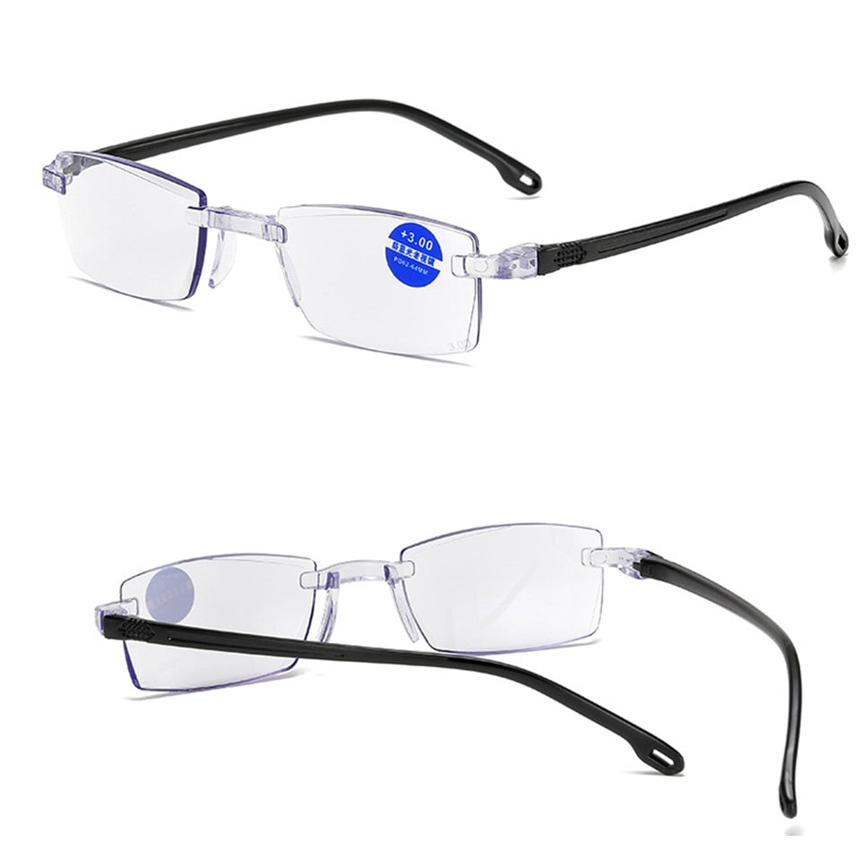 NONOR Diamond-cut Bifocal Reading Glasses Men Blue Light Blocking Multifocal Eyewear Ultralight Rimless Eyeglasses