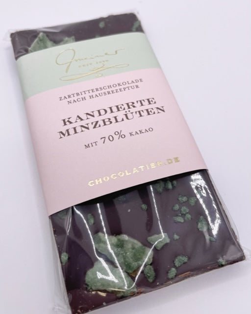 Confiserie Gmeiner - Zartbitterschokolade Kandierte Minzblüten