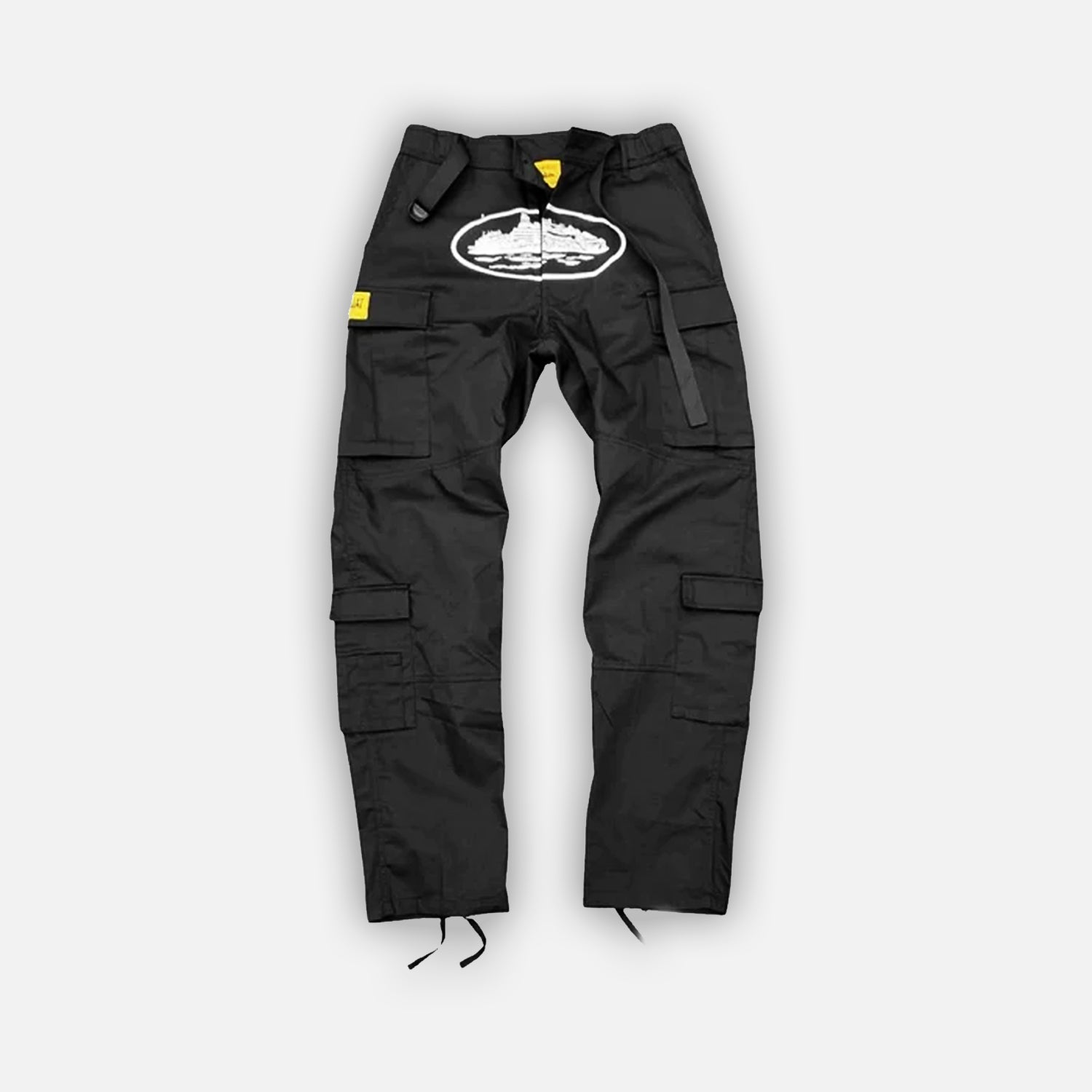 CRTZ Corteiz Cargo Pants , Color Black With White Logo, Yellow Patch 5  Stars ⭐️
