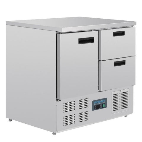 Stainless steel counter refrigerator with door and drawers