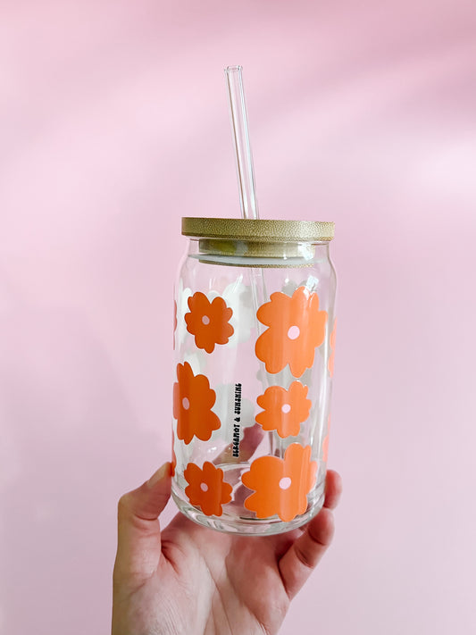 Boho Retro Flower 16oz Glass Cup [More Colors Available]