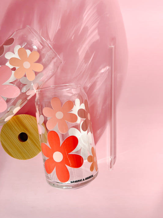 Boho Retro Flower 16oz Glass Cup [More Colors Available]