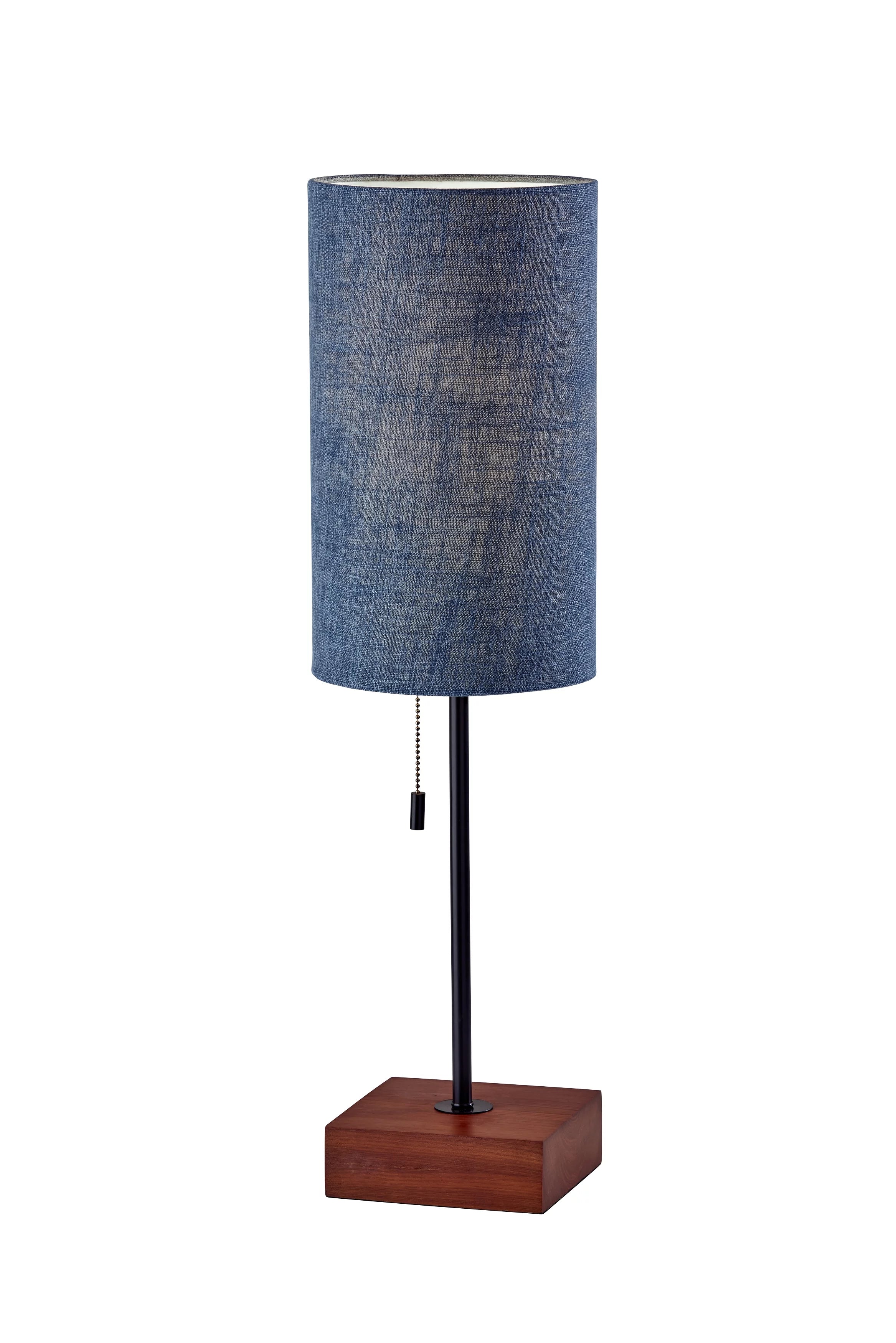 Adesso Trudy Table Lamp, Black Wood Base Textured Blue Fabric Shade
