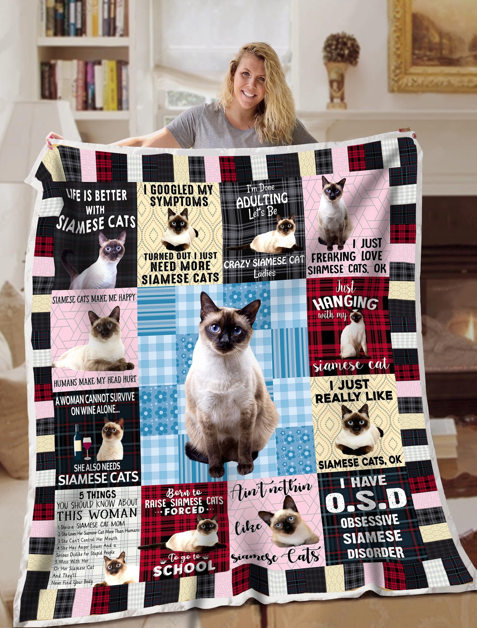 Siamese Cat Blanket Plaid Blanket Throws - Soft Lightweight Blanket Suitable For All Season
