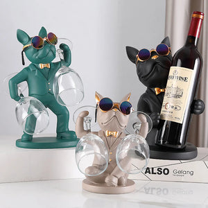 Bulldog Animal Figurine Cup Wine Glass Holder,Table Ornaments,Dog Statue,Sculpture Home Decoration Accessories,Living Room Decor - bertofonsi