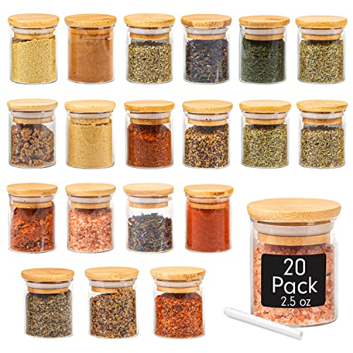 ComSaf Glass Spice Jars with Bamboo Lids, Clear Containers, 4 oz